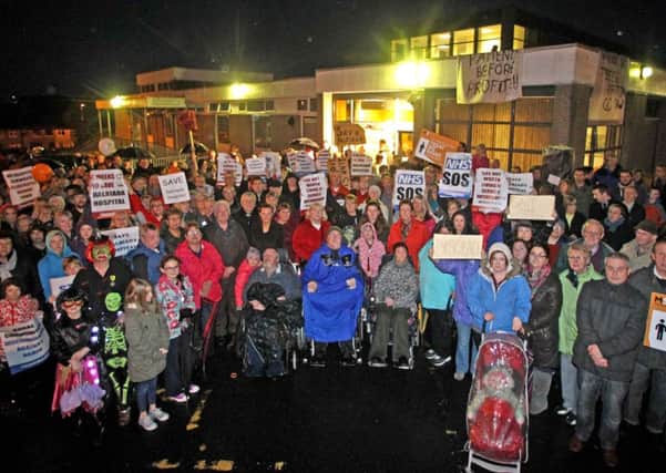 A mass protest outside Dalriada Hospital in Ballycastle on Friday evening