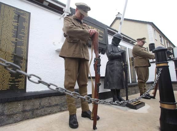 The bronze sculpture of a World War One Soldier which was unveiled in Ballymone. Pic Steven McAuley/ McAuley Multimedia