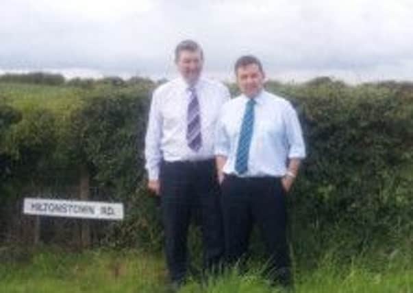 UUP representatives Robin Swann MLA and Cllr William McNeilly pictured at Hiltonstown Road and Loan Road junctions outside Cullybackey following their meeting with the Road Service.