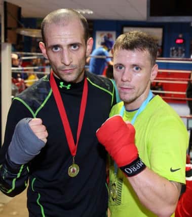 Canal Boxing Club members Jack Moore won the light middleweight title and Chris Armstrong won the welterweight title at the Antrim Intermediate Championships, held at the Dockers' Club, Belfast. US1443-560cd  Picture: Cliff Donaldson