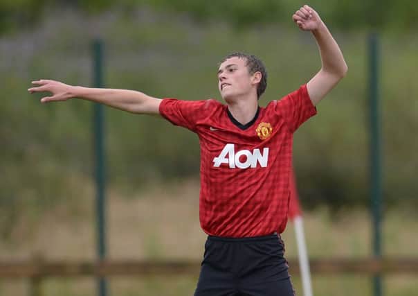 Mancheter United's James Wilson celebrates scoring at the Milk Cup. Picture by Russell Pritchard/Presseye
