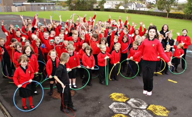 SKIP TO IT. Pupils from Bushmills PS who took part in a charity Skipathon  in aid of the British Heart Foundation.INBM46-14 031SC.