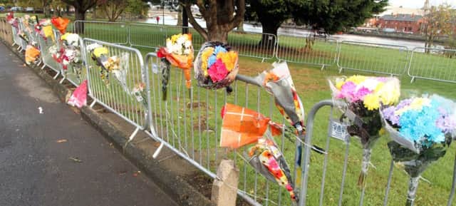 IN MEMORY. Flowers which were left at the scene of the crash on the Strand Road, Coleraine which resulted in the death of teenager Craig McCook days later.INBM46-14 101SC.