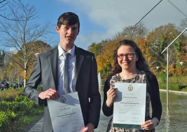 Former Ballymena Academy pupils, Katherine Aiken and Peter McCrum, who were presented with All Ireland Scholarship Awards at a lavish ceremony held at the University of Limerick, Saturday morning.