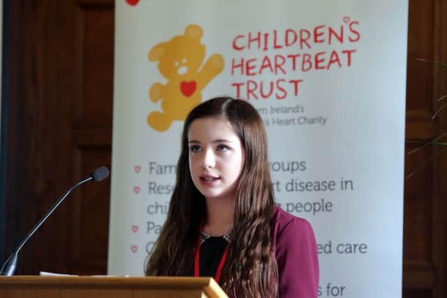 Carrickfergus teenager Lucy Allen talking to MLAs about what it's like living with congenital heart disease (pic by Kelvin Boyes/Press Eye). INCT 47-704-CON HEART
