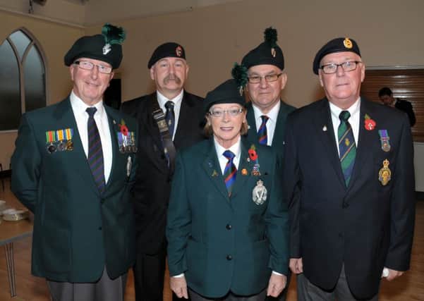 Royal Irish Rifles Association members Andrew Wood, Michael Page, James Beggs and Eileen and Frazer Brien at the Armistice Day service in Glengormley. INNT 46-200-AM