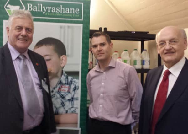 Jim Nicholson MEP with Paul Shields and David Faulkner from Ballyrashane Creamery.