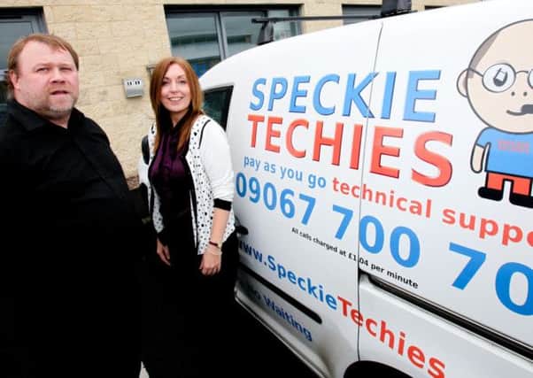 Liam Black, owner and Fiona Magill, marketing manager, from IT company GSL and its subsidiary Speckie Techies. Liam was the first business owner to move into Willowbank Business Park  in October 2004. INLT 47-657-CON