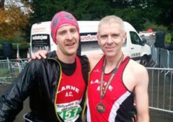Larne Athletic Club's Phelim McAllister and Bernard Brady at the 26Extreme Trail races. INLT 47-914-CON
