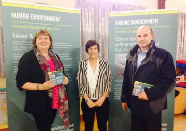 Larne Councillor Maureen Morrow and East Antrim MLA Roy Beggs pictured with Anita Gardiner, Director of Islandmagee Storage, at the company's latest public consultation event.  INLT 47-675-CON
