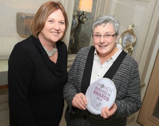 Clare Medland of Rolltack in Dromore joins Roseann Kelly, Chief Executive of Women in Business NI, at the finalists retreat in Galgorm Resort and Spa.  ?Clare is one of four ladies shortlisted for the '?Entrepreneurship/Innovation?' award sponsored by ?Fujitsu?.