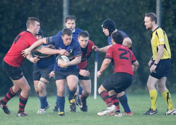 Action from Saturday's game between Lisburn and Carrick at Lisburn Rugby Club. US1447-526cd  Picture: Cliff Donaldson