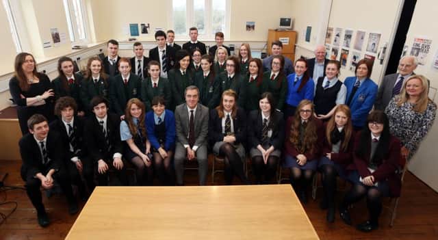Actor James Nesbitt meets young journalists at the Verbal Arts Centre. Picture Lorcan Doherty