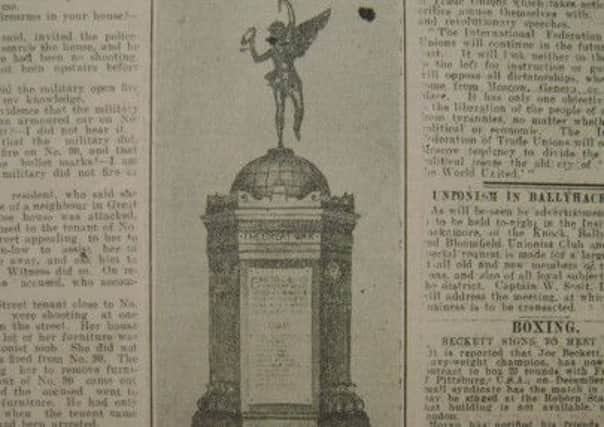A 1920 newspaper clipping showing the war memorial. INCT-47-700-con