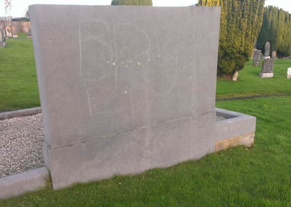 The 'BRY' slogan that was scrawled on the back of the Commonwealth War Grave in the City Cemetery.