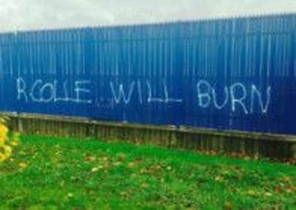 Suspect spelling: Graffiti painted on the fence at Valley Business Centre, near Rathcoole.