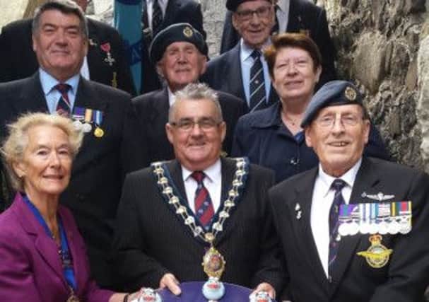 Harry Sharkey (front row, far right) with RAFA colleagues at the launch of the Carrickfergus RBL Wings Appeal in 2013.  (File photo)