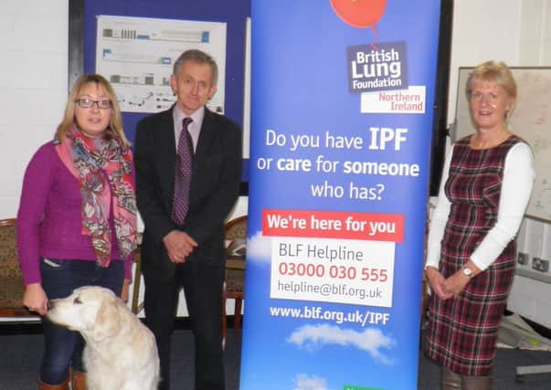 Emma Archibald, Bill Blair, Chairperson Breathe Easy Causeway and Carole McGrath, Independent Respiratory Nurse Specialist and Blue.