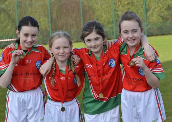 Sophie McLaughlin, Jessica Kelly, Cara Hamilton and Leah Donnelly from Sacred Heart Primary School were pictured after the Primary School's Cross Country race at Oakgrove Integrated College. INLS4614-114KM