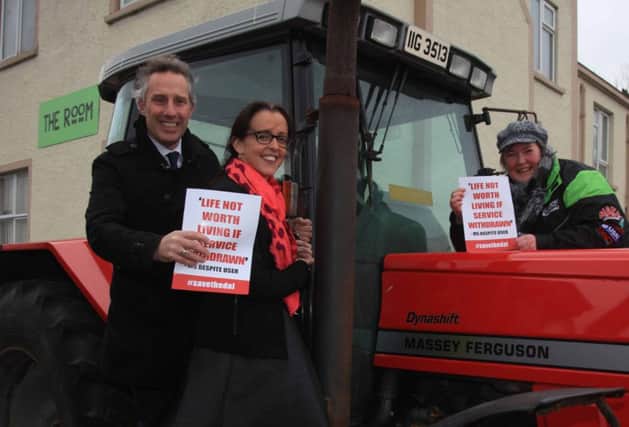 Cllr Cara McShane pictured taking part in last Friday's Sav the Dal campaign where tractors and lorries gridlocked Ballycastle. Cllr McShane was joined by Ian Paisley MP, MLA's Dathi McKay, John Dallat and Cllr Sandra Hunter.