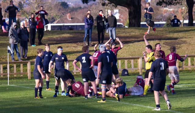 Coleraine Inst First XV score a try against MCB on Saturday. (s)