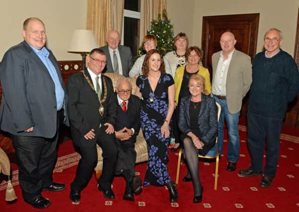 Actress, Bronagh Waugh is pictured with Mayor of Larne, Martin Wilson and Mayoress, Margaret Wilson and members of Larne Borough Council in the Mayor`s Parlour prior to the Christmas tree light up at Broadway. INLT 48-017-PSB