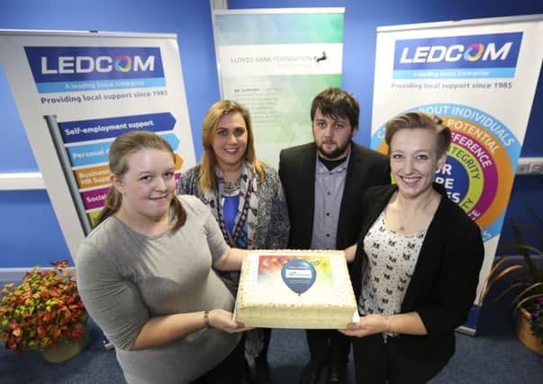 Jenna Patterson (LEDCOM), Vikki Robinson (AEL), Paul McClean (East Belfast Mission) and Hazel Clements (LEDCOM took part in the "Advance" programme which was developed and run by LEDCOM. Pic by John Murphy.  INLT 48-650-CON