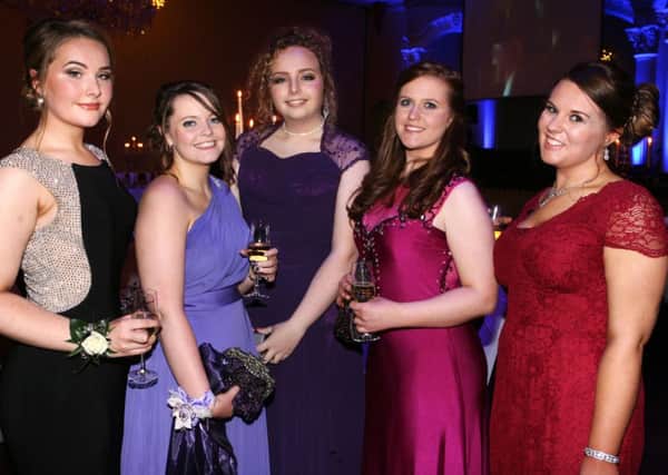 Niamh McGlade, Rebecca Magill, Megan Palmer, Bethany Dent and Jade Horner pictured at the Slemish College formal. INBT48-245AC