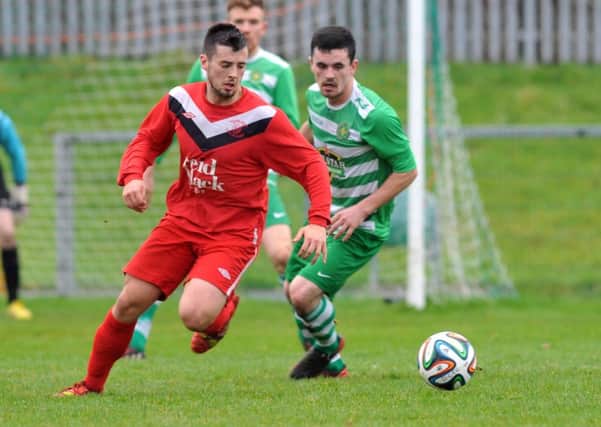 Samuel McIlveen scored Ballyclare's only goal in the 4-1 defeat to Donegal Celtic. Photo: Tony Hendron / Presseye.com