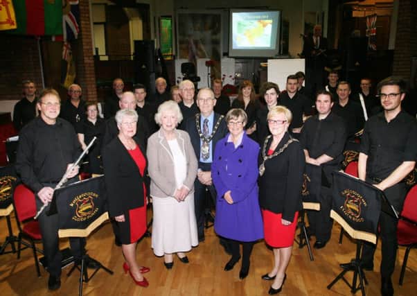 Lord Lt. of County Antrim, Joan Christie, Mayor of Antrim, Cllr. Brian Graham, Mayor of Ballymena, Cllr. Audrey Wales, Cynthia Cherry and Sheila Thompson who were special guests at the Kellswater Flute Band concert held in Antrim RBL. INAT49-409AC