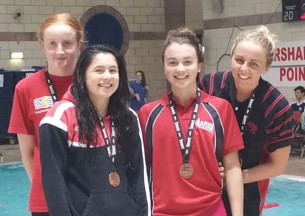Sinead Gourley, Laura Wylie, Danielle Hill and Kendra Kemp formed Larne SC's girls' relay team. INLT 49-915-CON