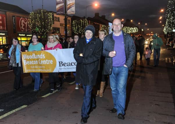 The walkers make their way to the Christmas Tree in Cookstown during the Walk of Hope on Sunday evening.