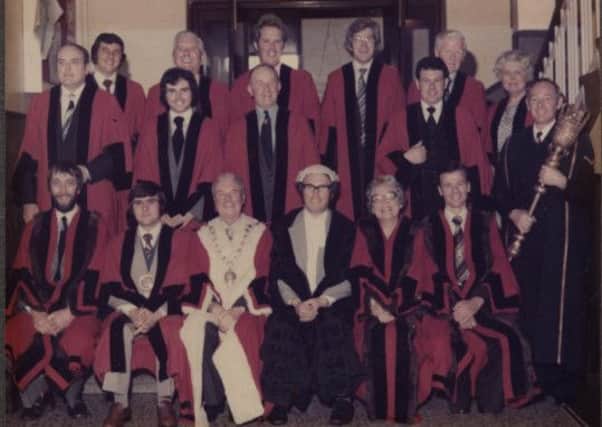 The newly elected Carrickfergus Borough Council in 1977. How many people do you recognise? INCT 50-705-CON HIST