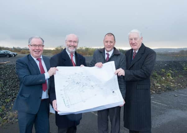This week the Boards of Governors of Ebrington Primary School & Nursery and Foyle College are delighted to announce that plans for the co-location of the two schools have finally gone out to tender, with seven Northern Ireland firms involved in the bidding process. Pictured on the site of the new school at the former Clooney Army base  in Derry-Londonderry are, Nigel Dougherty, Principal of Ebrington Primary School, Robin Young Chairpersn of Foyle College Board of Governors, Patrick Allen, Foyle College Principal and John Manning, Chairperson of the Board of Governors, Ebrington Primary School. Picture Martin McKeown. Inpresspics.com