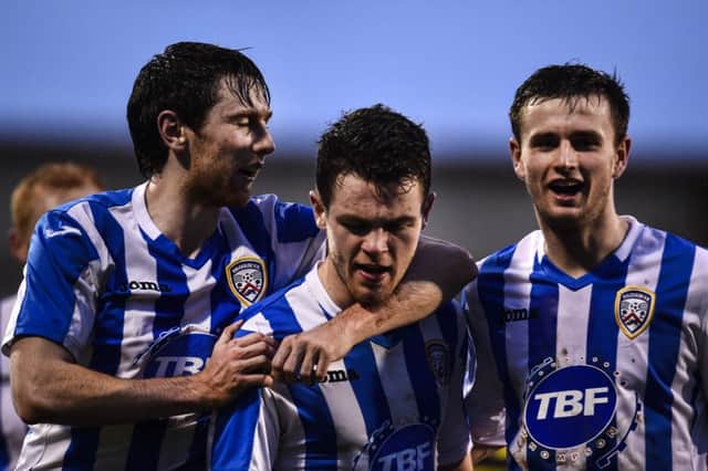 Howard Beverland and Shane McGinty fired Coleraine to glory against Cliftonville. 
©Russell Pritchard / Presseye