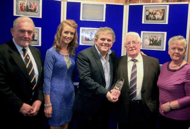 Outstanding contribution to sport went to Brian McShane from McQuillans GAC included are Tom Christie Ciara McShane and Nora Dornan  at the Moyle spots awards held in Ballycastle Golf club on Saturday evening