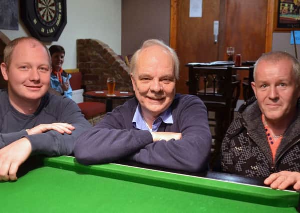 Social Club pool team members Ross Hill, Eddie Fleck and Marc McMullan. INBT 46-805H