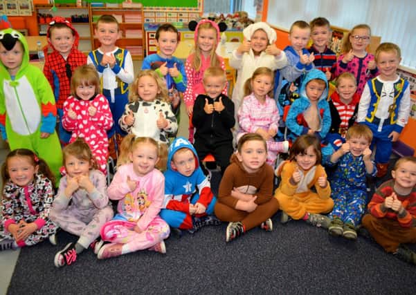 Mrs Graham's P1 class celebrates Onesie Day at Hollybank Primary School in aid of Cash For Kids. INNT 44-119-GR