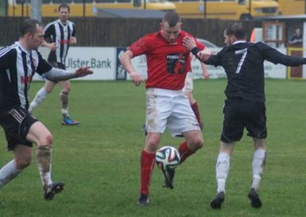 Larne midfielder Stuart King on the ball against Dergview. Photo: Andrew Scullion
