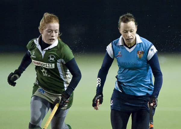 Megan Frazer of Ulster Elks (right) is tracked by Zoe Wilson of Randalstown.