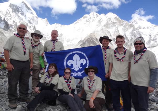Scout leaders Richard Edgar and Steve Hinchcliff, pictured with other Scout leaders at Everest Base Camp in October.