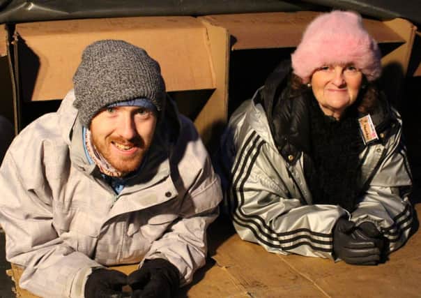 Steven Boucher and Heather Bittle, volunteers from Lisburn who took part in the Challenge 48 Sleep Out.