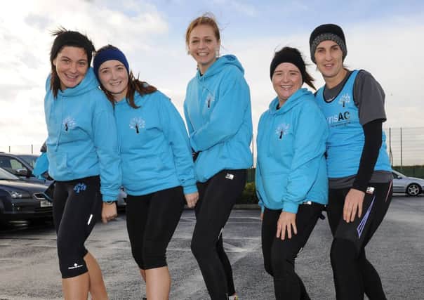 Under starters orders are members of the Acorn Club when they took part in the Cookstown St. Vincent de Paul 10 Mile Road Run and Five Mile Walk event.