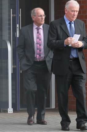 A Diamond and Sons Directors, Francis McAuley and Colm Diamond, leave Coleraine Court following an earlier appearance in relation to the death of employee Peter Lennon in September 2012. PICTURE MARK JAMIESON.