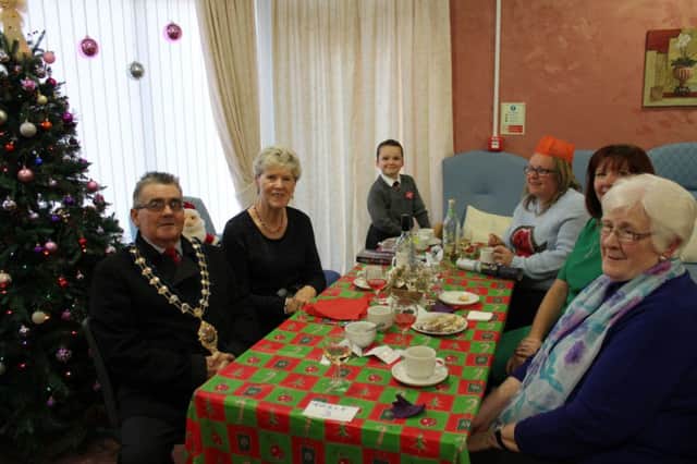 The Mayor of Carrick, Alderman Charles Johnston, making a Christmas visit to MacNeice Fold. INCT 52-798-CON