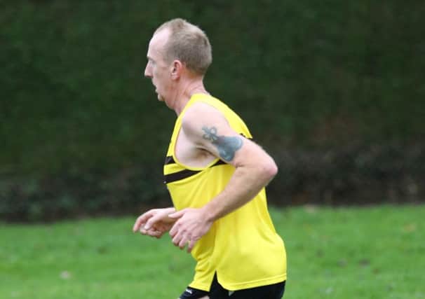 Nat Glenn, running for North Belfast Harriers, finished fourth in a field of over a 100 runners in the veterans' category at the Malcolm Cup cross country meeting at Six Mile Water Park, Ballyclare. Nat ran the three miles in a time of 17:20. Photo: Harry Marcus