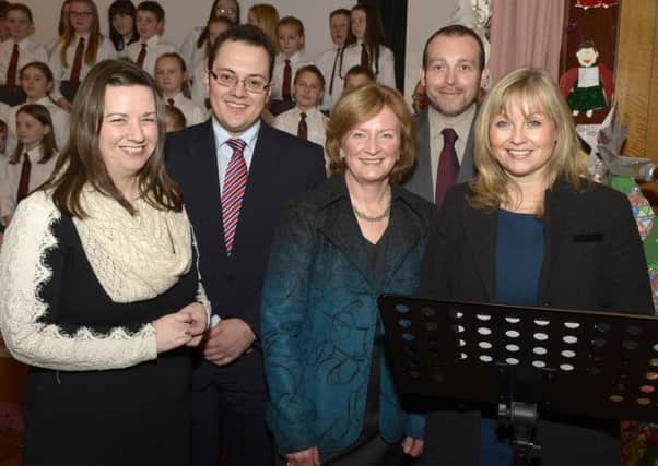Dromore Central Principal Linda Allen welcomed Brenda Hale MLA, and Councillors Hazel Gamble, Paul Rankin and Alexander Redpath to the launch of the DVD to be presented to Education Minister John O'Dowd ©Edward Byrne Photography INBL1450-224EB