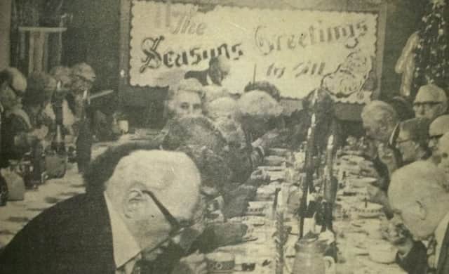 Local senior citizens enjoying the Christmas dinner at the Lincoln Court Community Centre in the Waterside December in 1979.