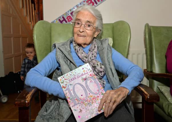 Mrs Robina Kelly celebrated her 100th birthday with family and friends in Colebrook House Residential Home. INLT 52-012-PSB