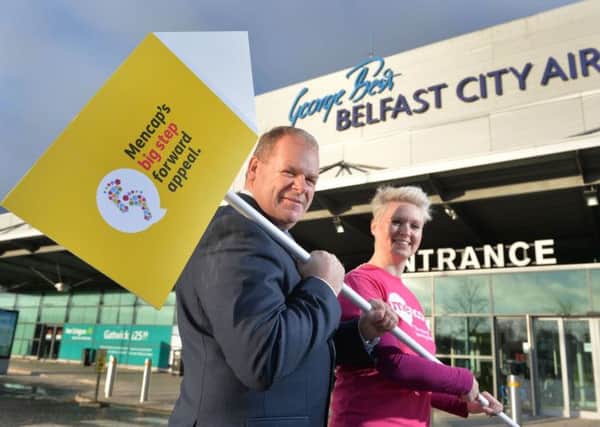 Brian Ambrose, Chair of Mencap's Big Step Forward Appeal and Chief Executive of George Best Belfast City Airport helps lead the business community in taking a 'Big Step Forward' for Mencap alongside Vanessa Elder, Regional Fundraising Manager for Mencap in Northern Ireland. Photo by Aaron McCracken/Harrisons